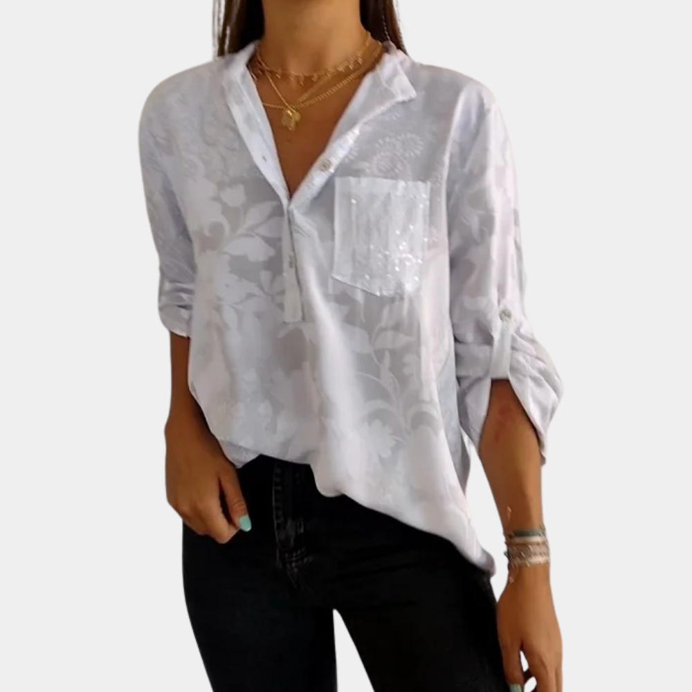 Niki | Women's Jacquard Button-Front Shirt with Adjustable Sleeves