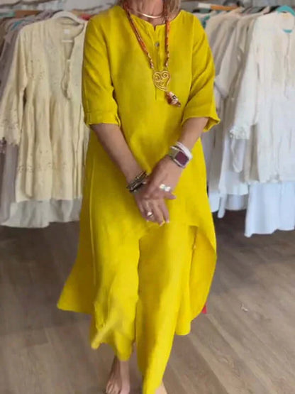 Women's Linen Asymmetrical Tunic and Pant Ensemble