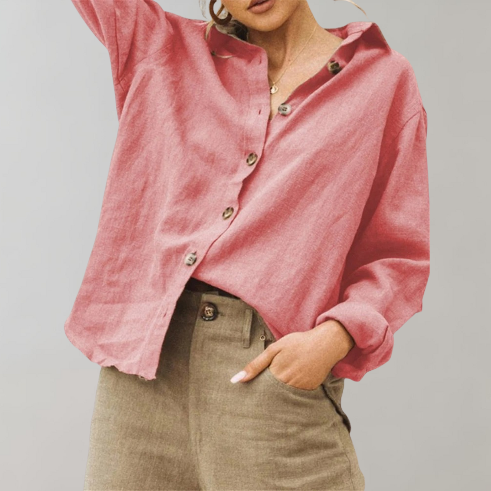 Women's Relaxed Linen Blend Button-Up Shirt