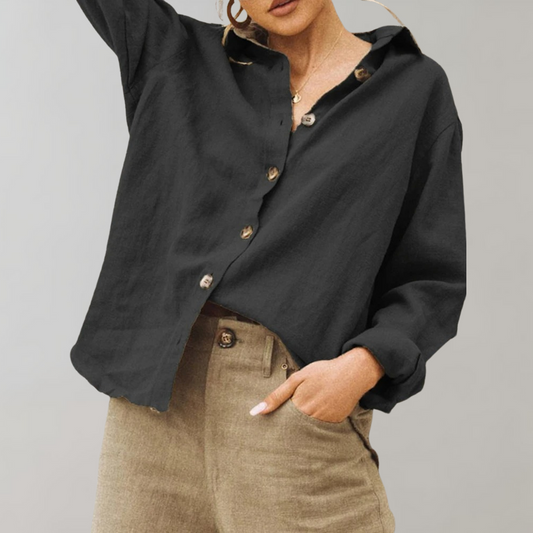 Women's Relaxed Linen Blend Button-Up Shirt