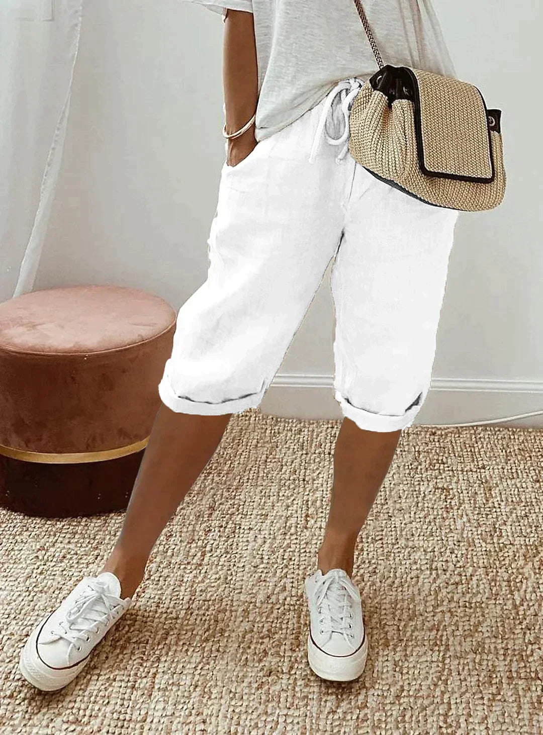 Niki | Linen Culotte Pants with Drawstring Waist