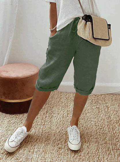 Niki | Linen Culotte Pants with Drawstring Waist
