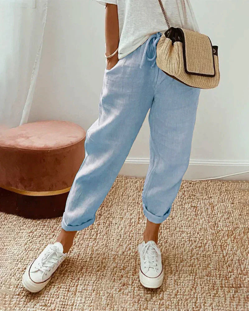 Niki | Cropped Linen Drawstring Pants for Casual Wear