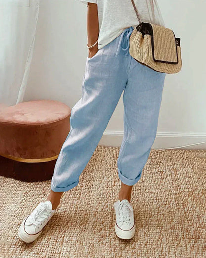 Niki | Cropped Linen Drawstring Pants for Casual Wear