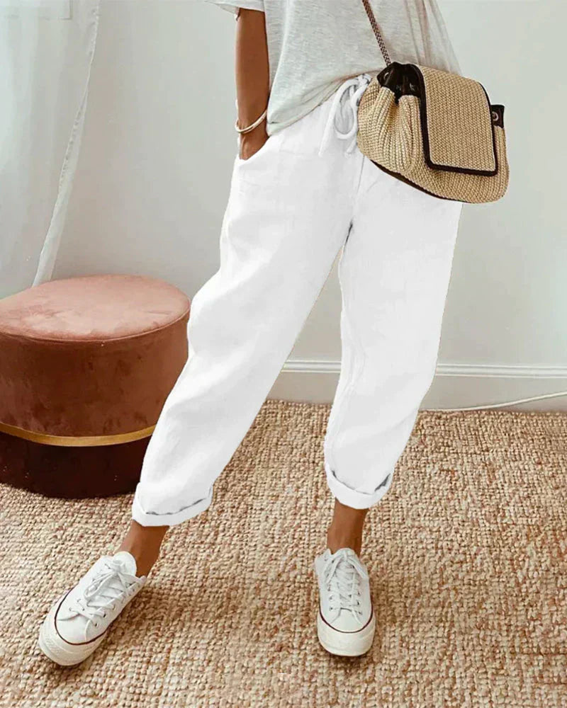 Niki | Cropped Linen Drawstring Pants for Casual Wear