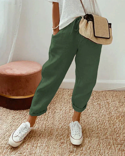 Niki | Cropped Linen Drawstring Pants for Casual Wear