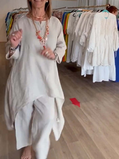 Asymmetrical Linen Tunic & Pant Set