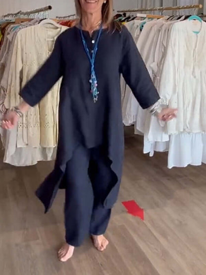 Asymmetrical Linen Tunic & Pant Set