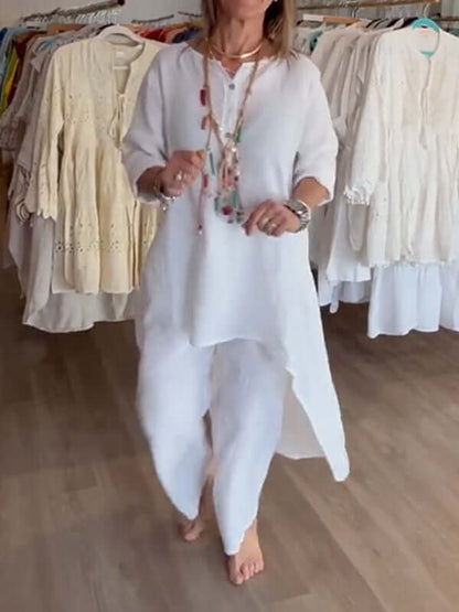 Asymmetrical Linen Tunic & Pant Set