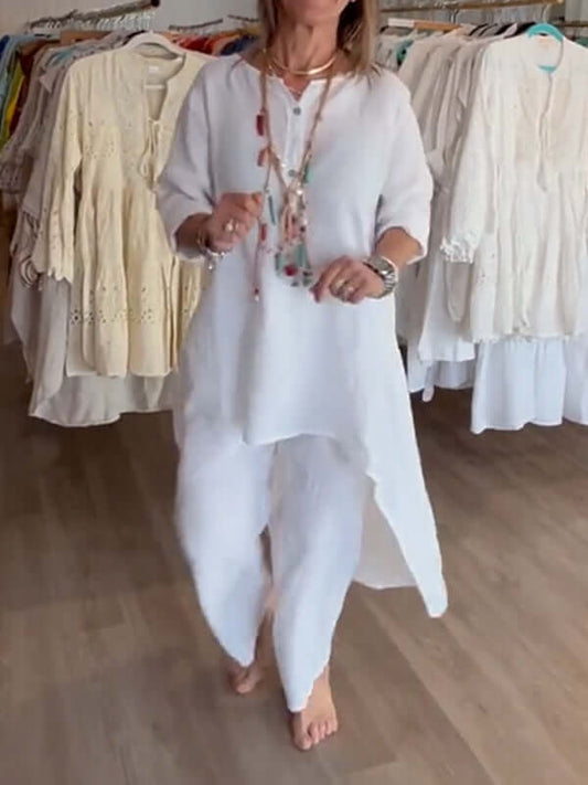 Asymmetrical Linen Tunic & Pant Set