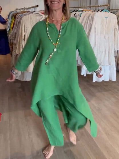 Asymmetrical Linen Tunic & Pant Set