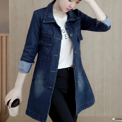 Niki | Women's Embroidered Denim Longline Jacket
