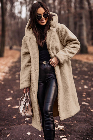 Niki | Long hooded plush teddy coat