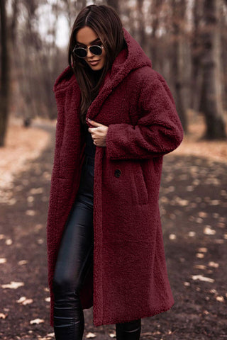 Niki | Long hooded plush teddy coat