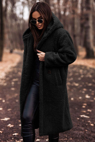 Niki | Long hooded plush teddy coat