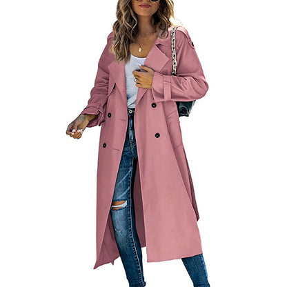 Elegant Long Double-Breasted Trench Coat