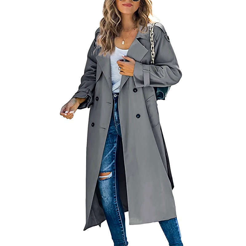Elegant Long Double-Breasted Trench Coat