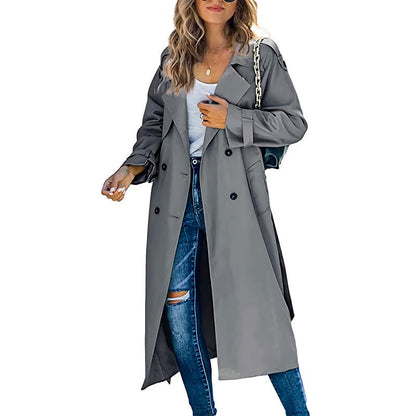 Elegant Long Double-Breasted Trench Coat
