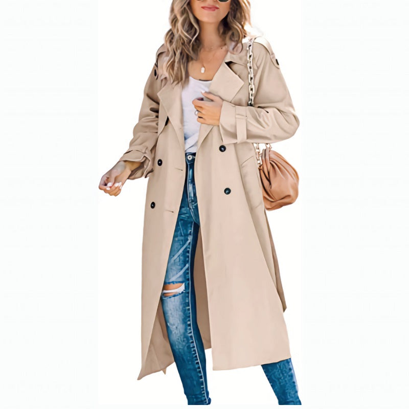 Elegant Long Double-Breasted Trench Coat