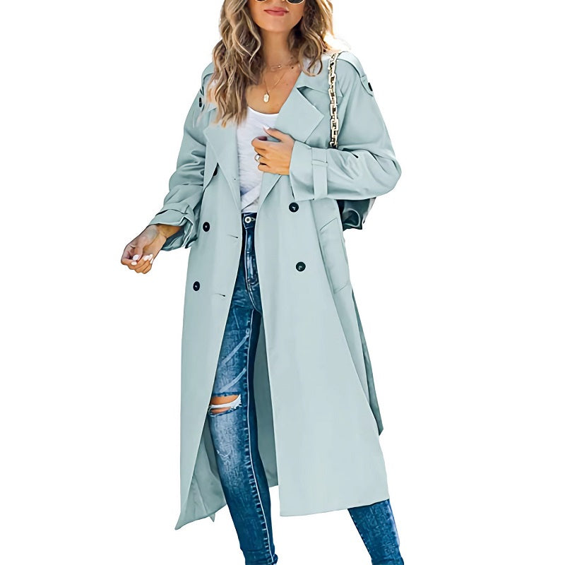 Elegant Long Double-Breasted Trench Coat