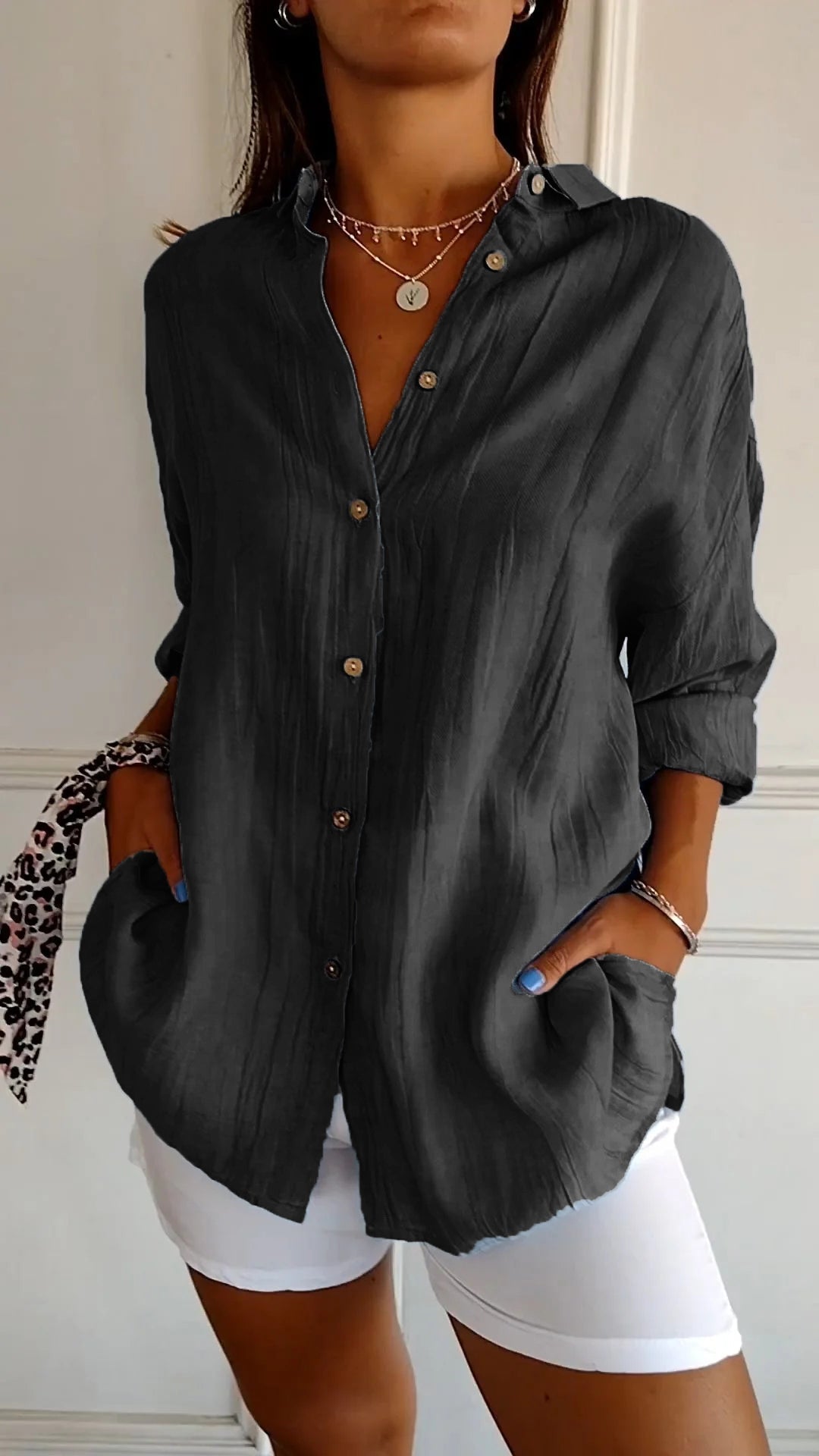Niki | Women's Relaxed Fit Crinkled Button-Up Shirt