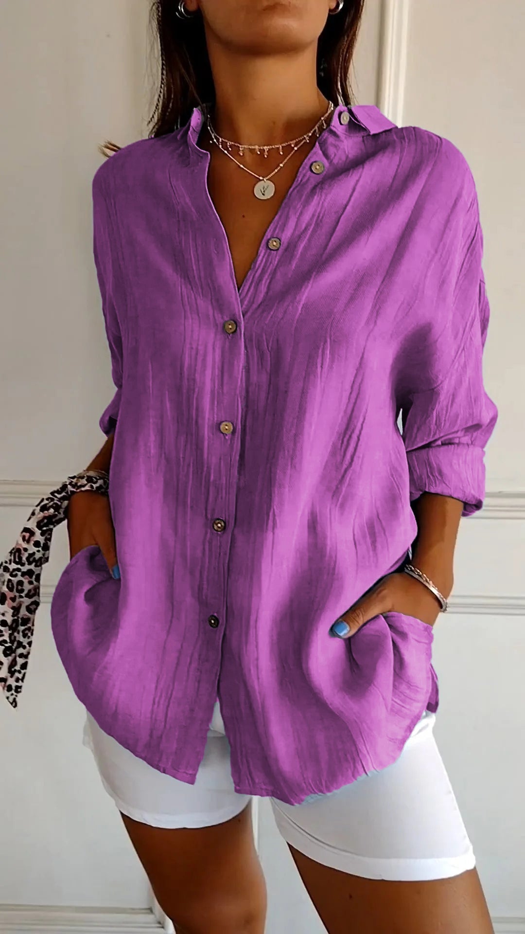 Niki | Women's Relaxed Fit Crinkled Button-Up Shirt