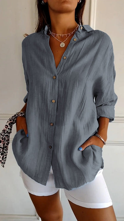 Niki | Women's Relaxed Fit Crinkled Button-Up Shirt