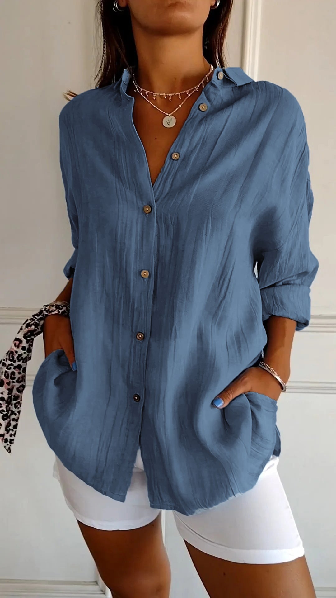 Niki | Women's Relaxed Fit Crinkled Button-Up Shirt