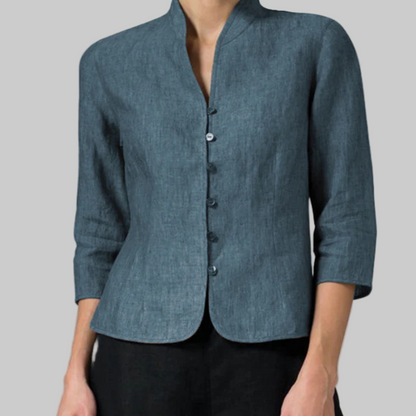 Mandarin Collar Button-Up Shirt