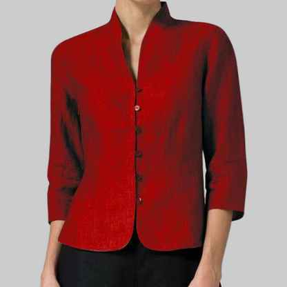 Mandarin Collar Button-Up Shirt