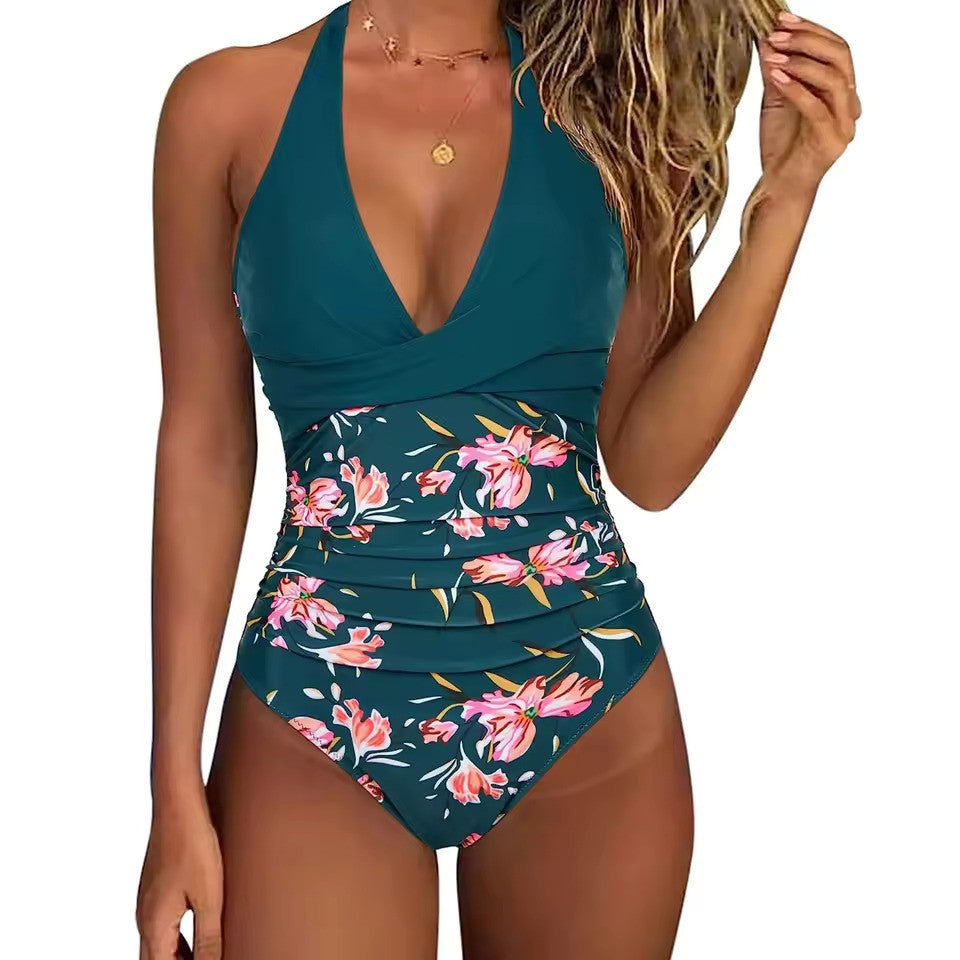 Niki | Women's Halterneck Tropical One-Piece Swimsuit
