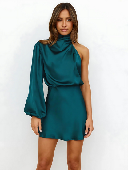 Asymmetrical Drape Mini Dress