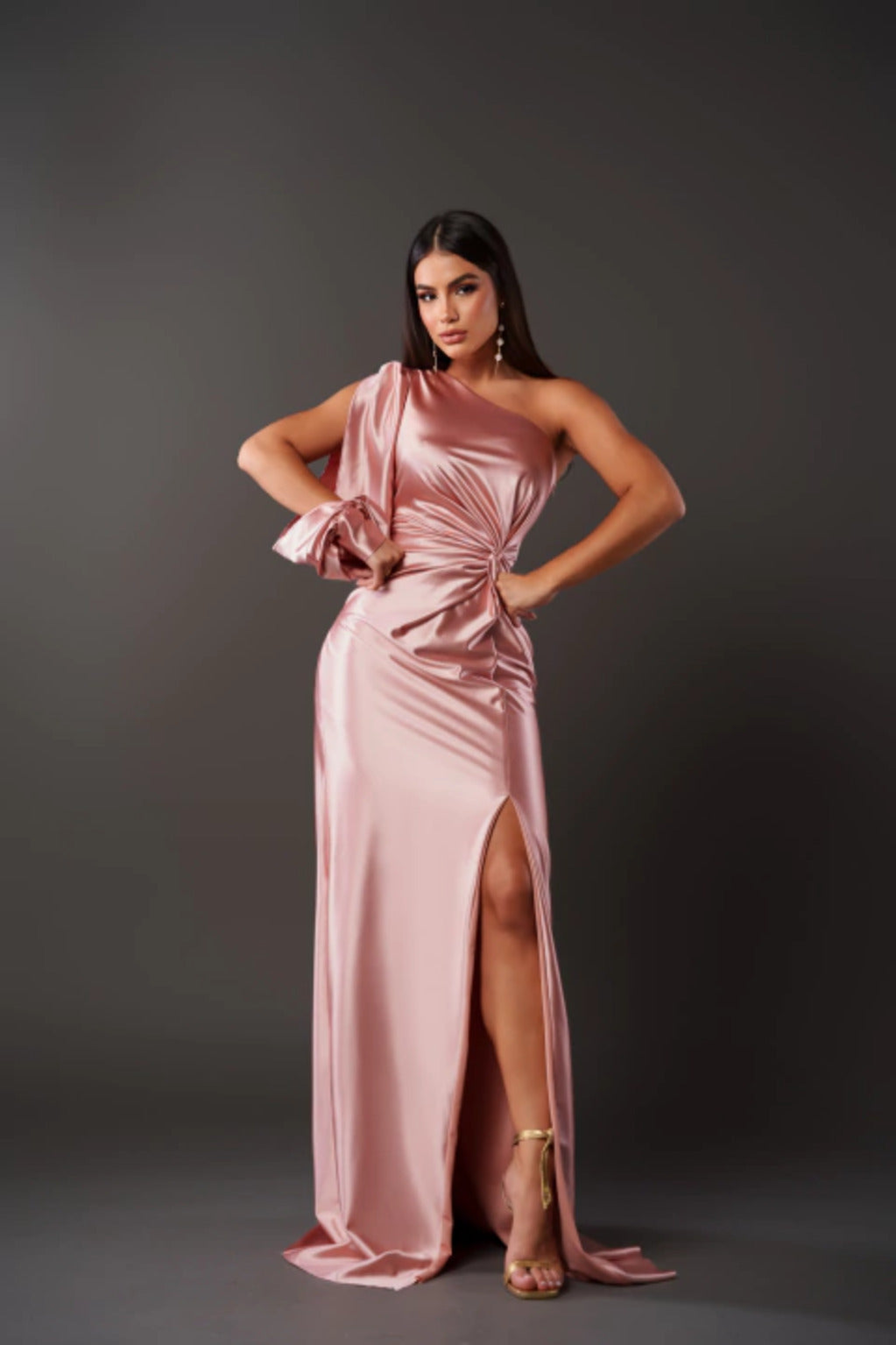 Women's one shoulder draped evening dress