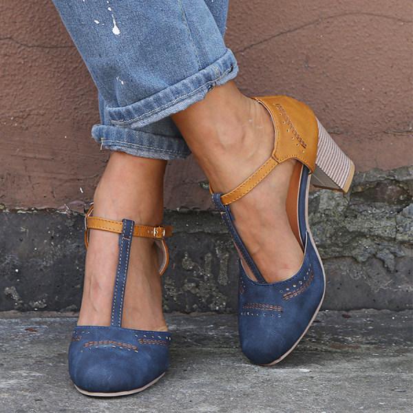 Women's Orthopedic T-Strap Heels with Cutout Detail