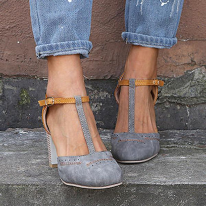 Women's Orthopedic T-Strap Heels with Cutout Detail