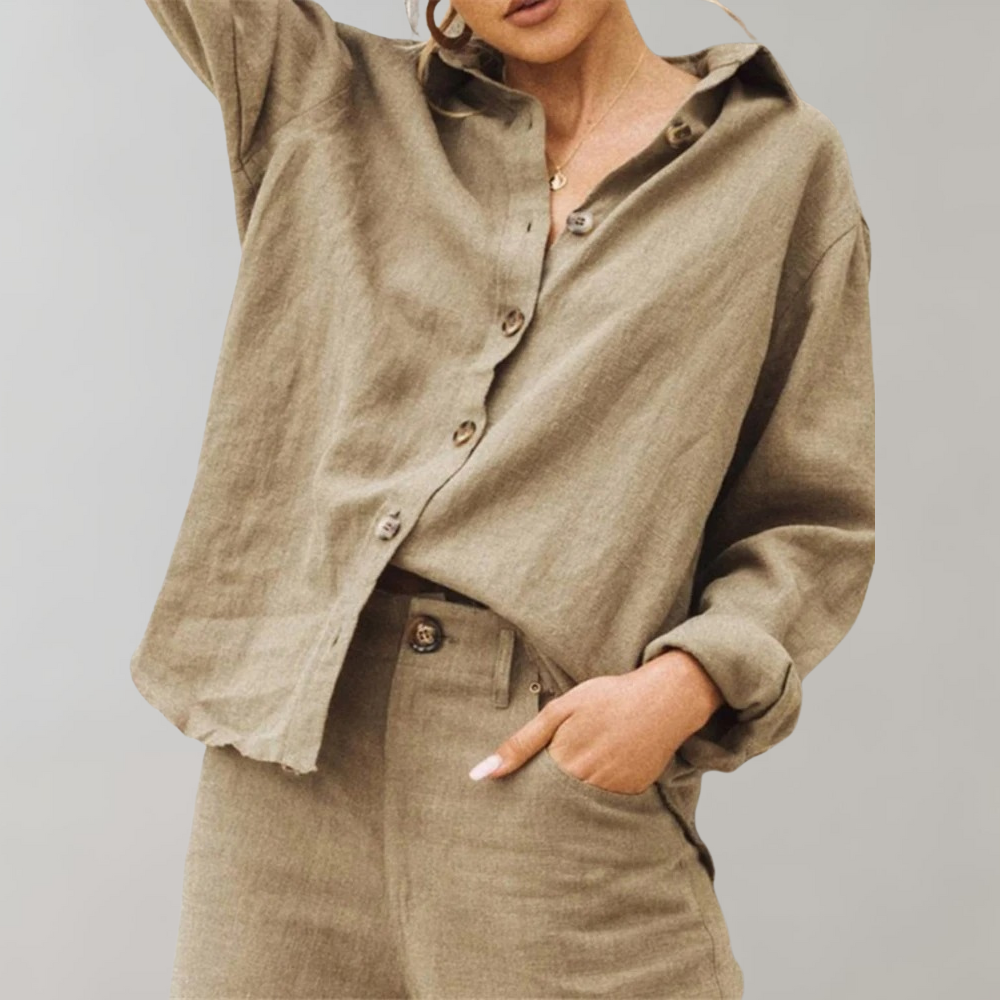 Niki | Loose Fit Cotton Linen Button-Up Shirt