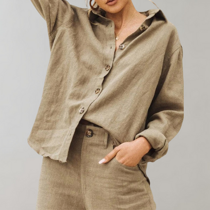Niki | Loose Fit Cotton Linen Button-Up Shirt