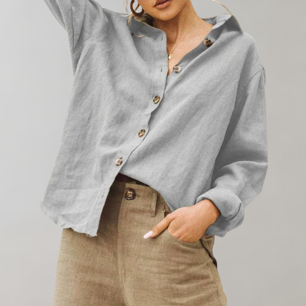 Niki | Loose Fit Cotton Linen Button-Up Shirt