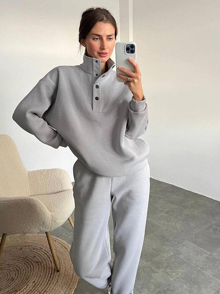 Women's Cozy Button Neck Sweatshirt & Jogger Set