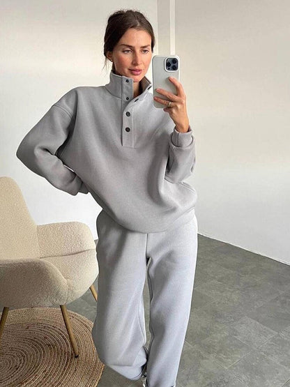 Women's Cozy Button Neck Sweatshirt & Jogger Set