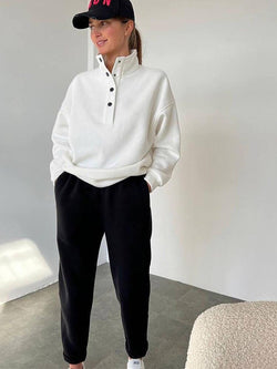 Women's Cozy Button Neck Sweatshirt & Jogger Set