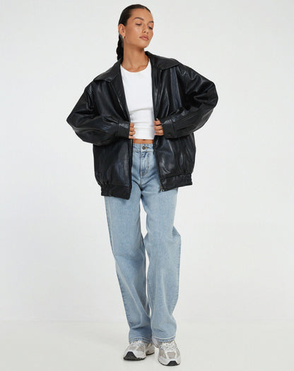 Oversized Comfort Leather Jacket for Women