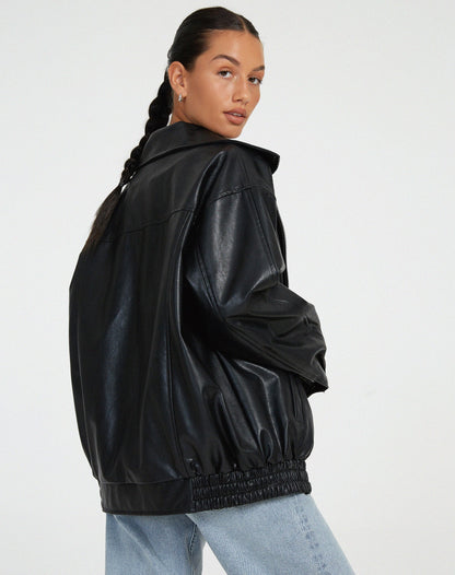 Oversized Comfort Leather Jacket for Women