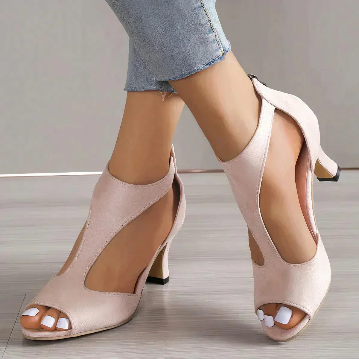 Comfortable Peep Toe T-Strap Heels