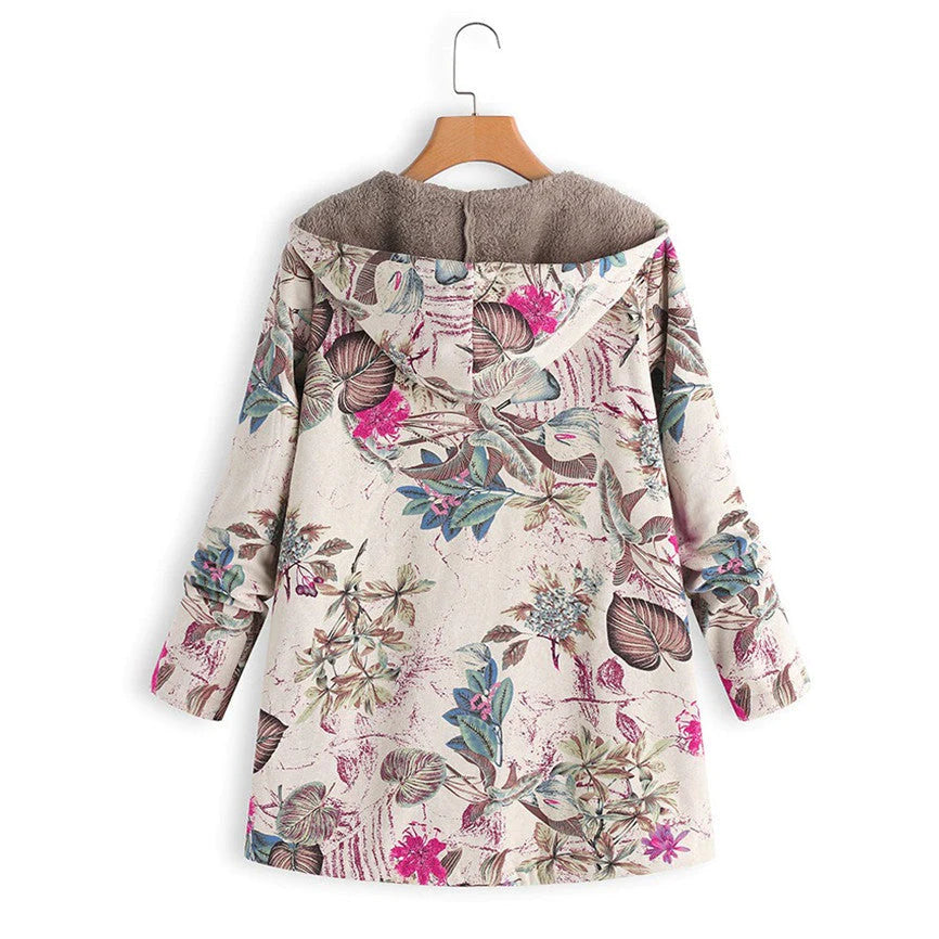 Women's Fleece-Lined Printed Hooded Jacket