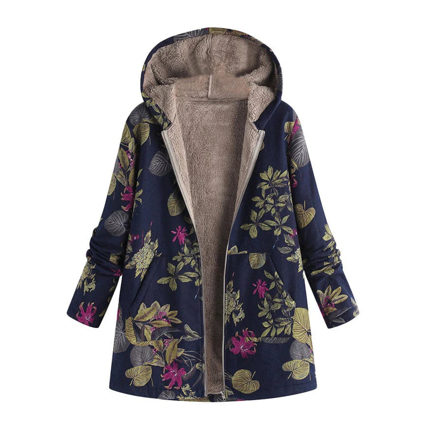 Women's Fleece-Lined Printed Hooded Jacket