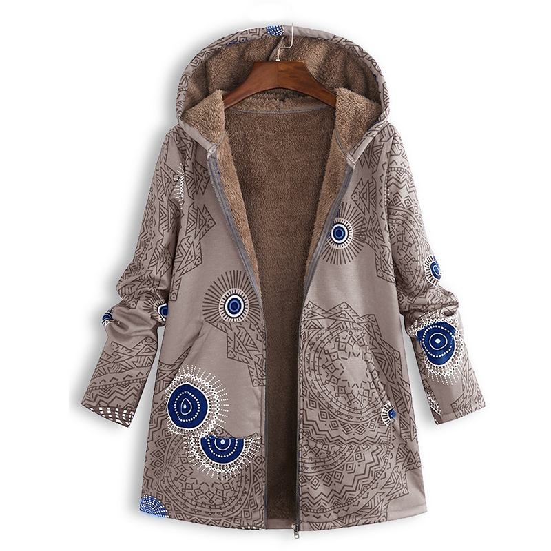 Women's Fleece-Lined Printed Hooded Jacket