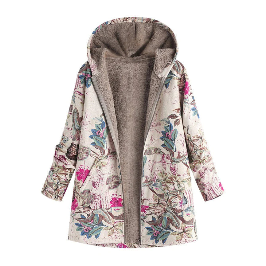 Women's Fleece-Lined Printed Hooded Jacket