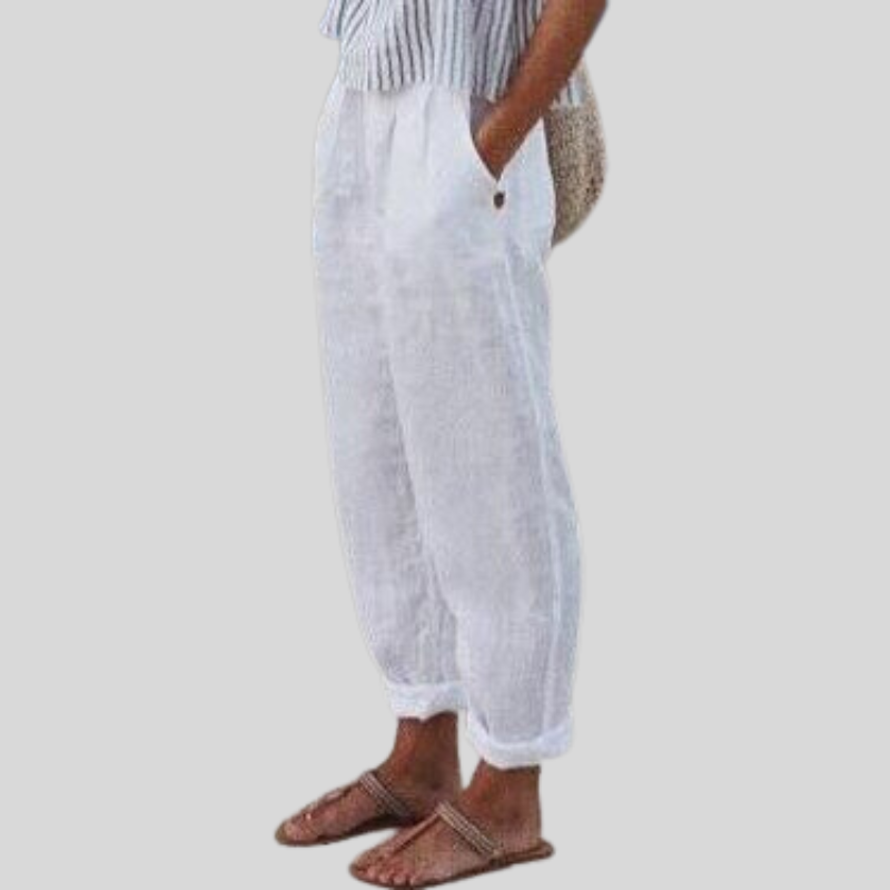 Women's Linen Trousers with Rolled Hem
