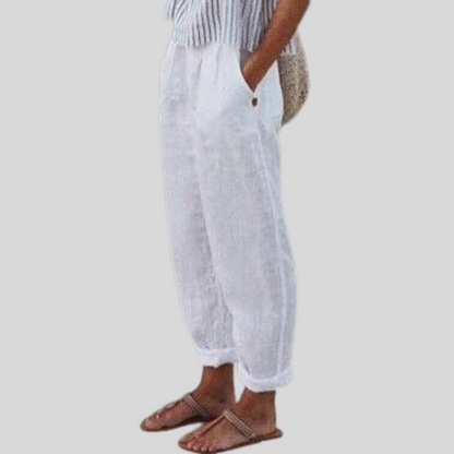 Women's Linen Trousers with Rolled Hem